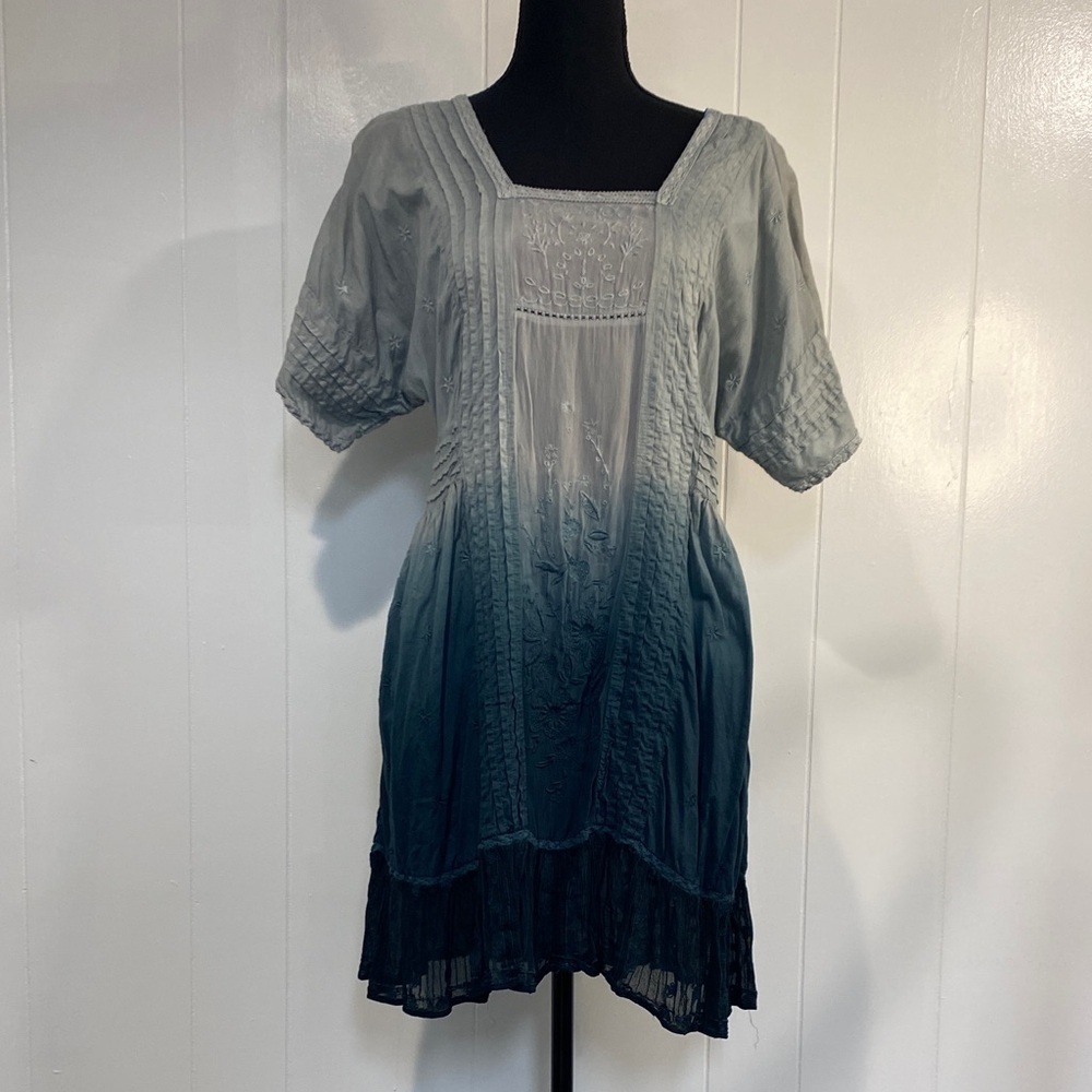Holding Horses Anthropologie Ombré Embroidered Boho Tunic Dress Cotton | Size S